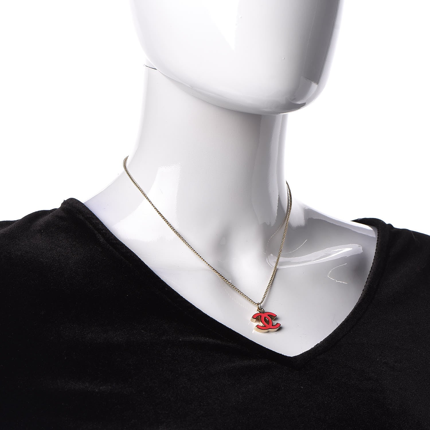Chanel Enamel CC Necklace Gold Dark Pink 2 of 6