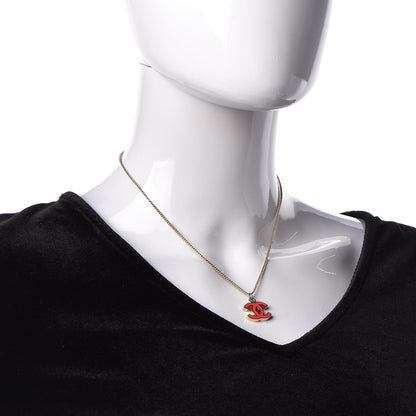 Chanel Enamel CC Necklace Gold Dark Pink 2 of 6