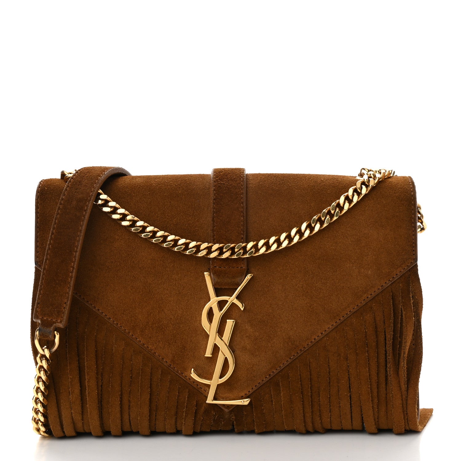 Saint Laurent Suede Fringe Small Monogram Satchel Light Ocre 3 of 17
