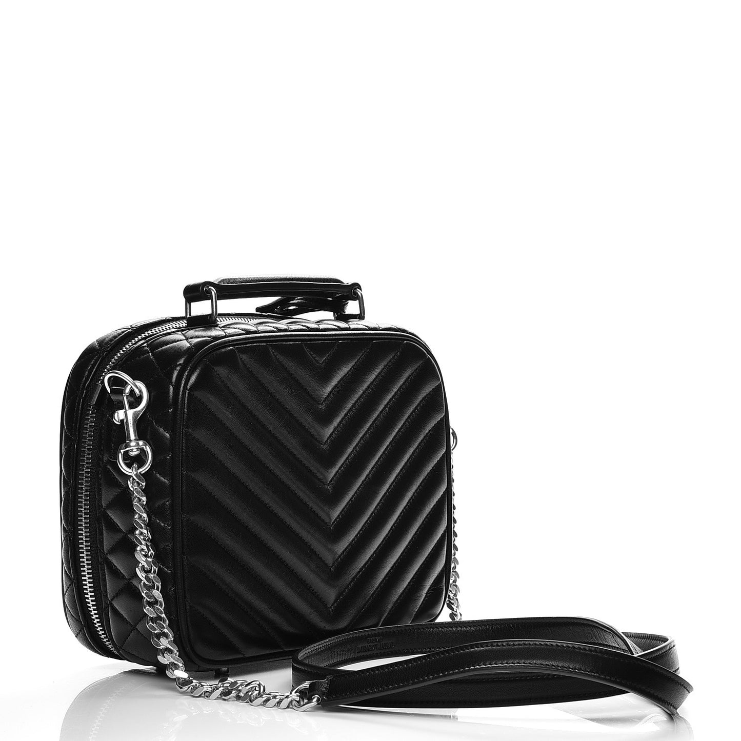 Lambskin Matelasse Chevron Lunchbox Bag Black