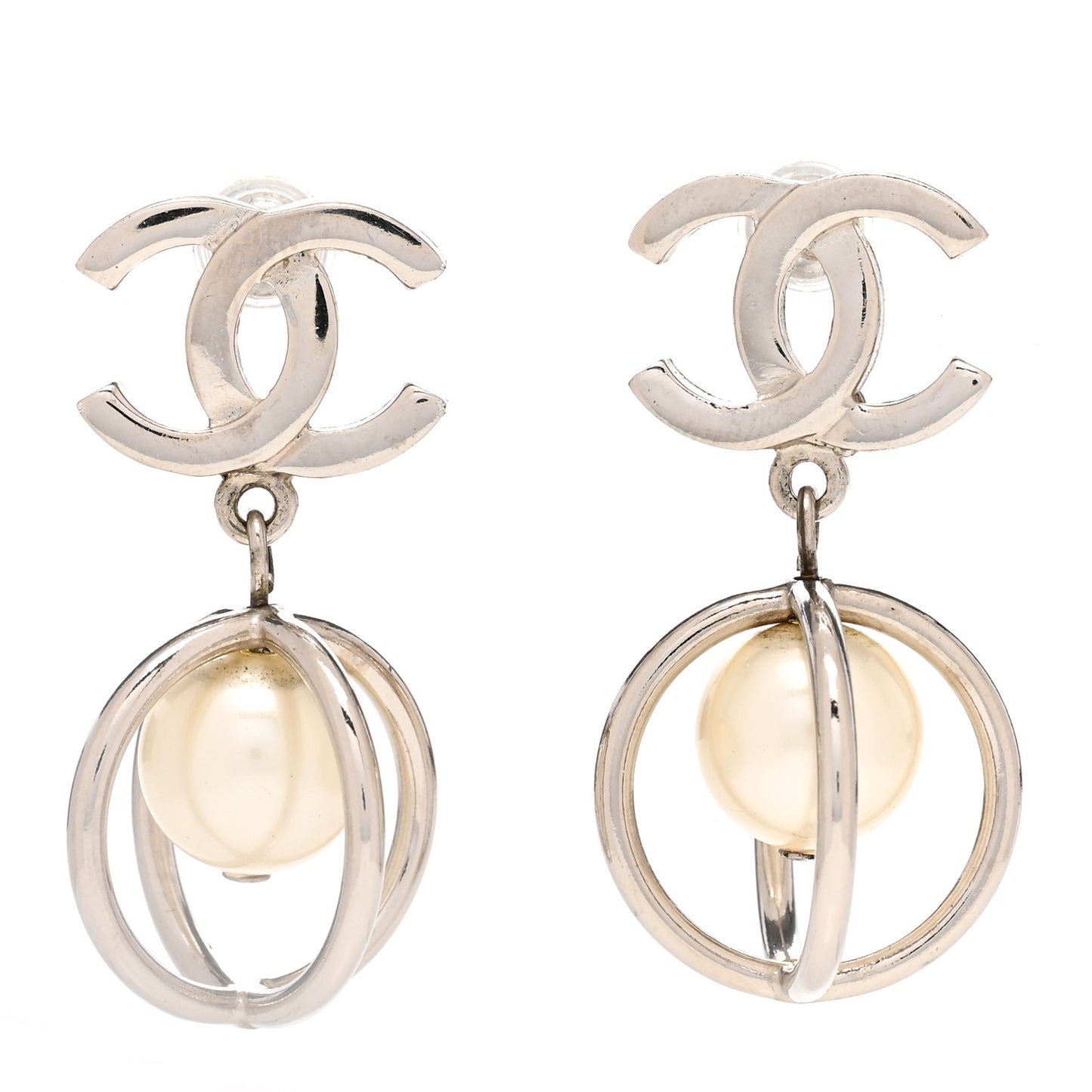 Pearl CC Drop Earrings Silver