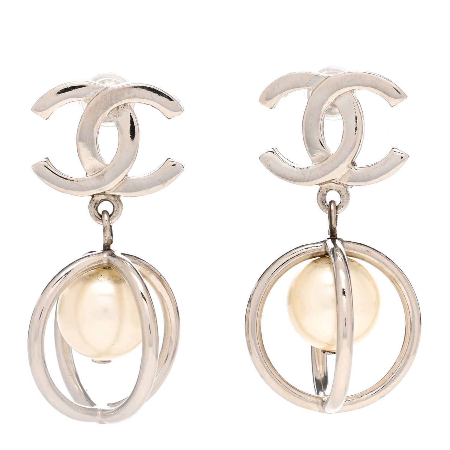 Chanel Pearl CC Drop Earrings Silver 1 of 4