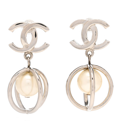 Chanel Pearl CC Drop Earrings Silver 1 of 4