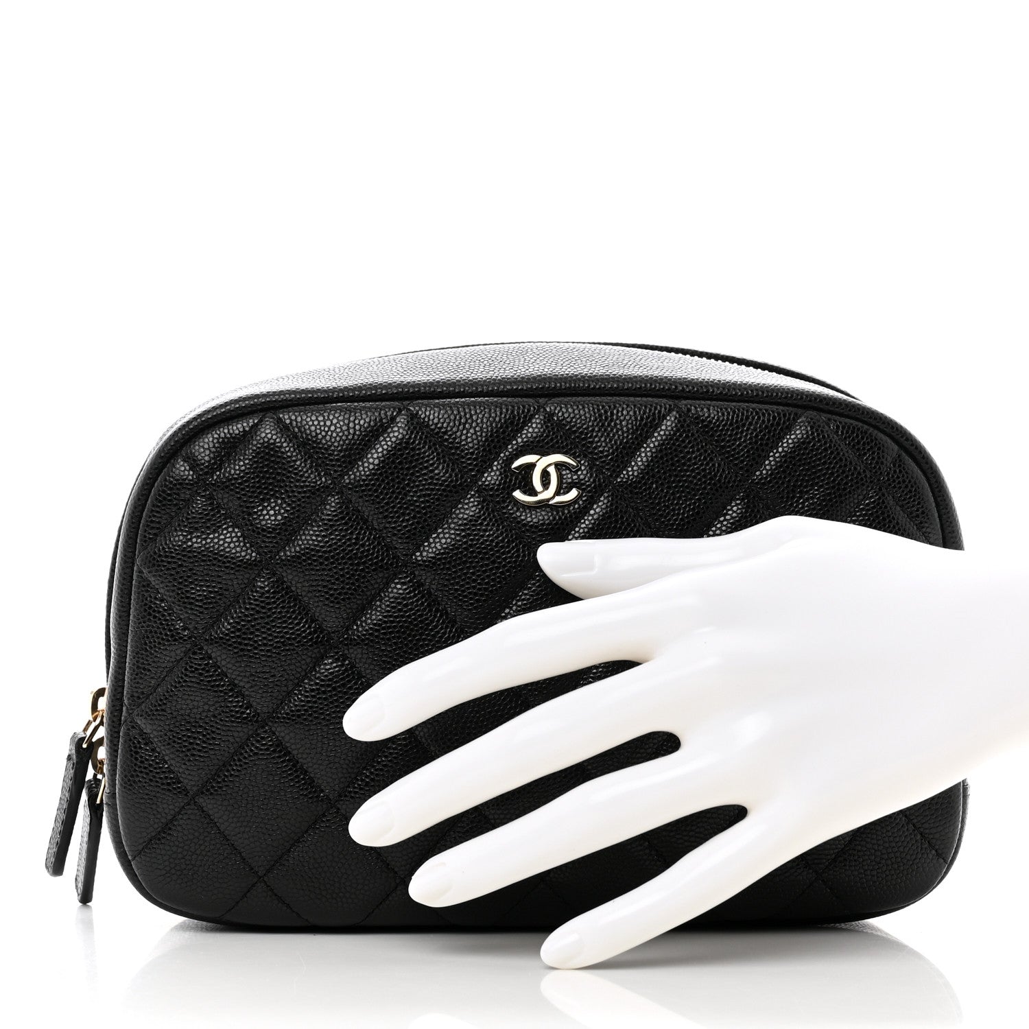 Chanel Caviar Quilted Medium Curvy Pouch Cosmetic Case Black 2 of 7