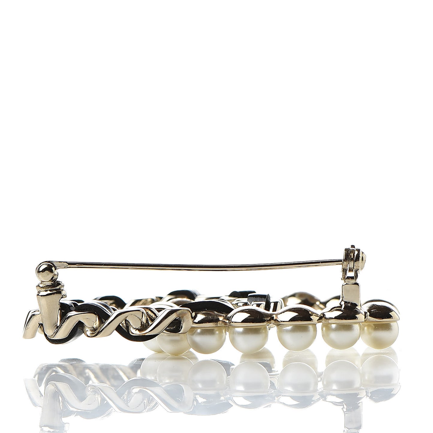 Lambskin Pearl CC Chain Brooch Black Gold