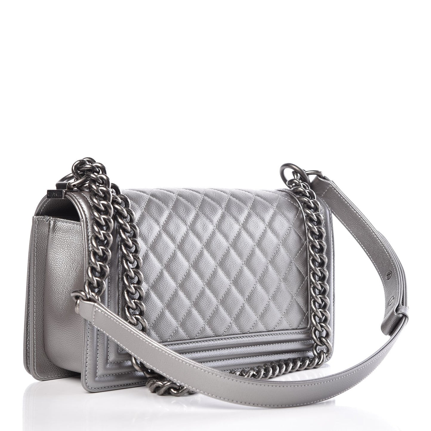 Metallic Caviar Quilted Medium Boy Flap Silver