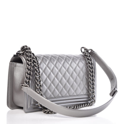 Chanel Metallic Caviar Quilted Medium Boy Flap Silver 3 of 8