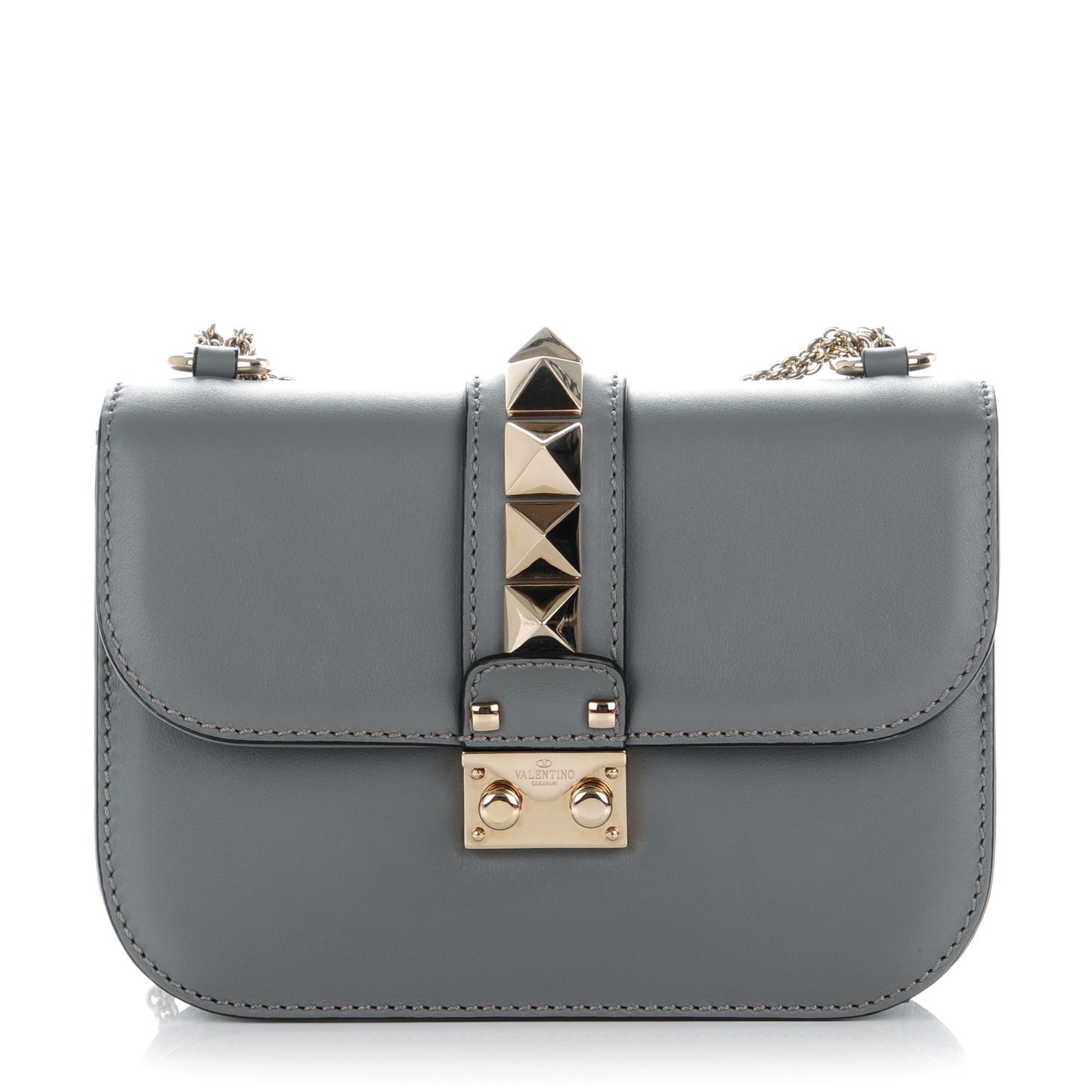 Vitello Small Glam Lock Rockstud Flap Gray
