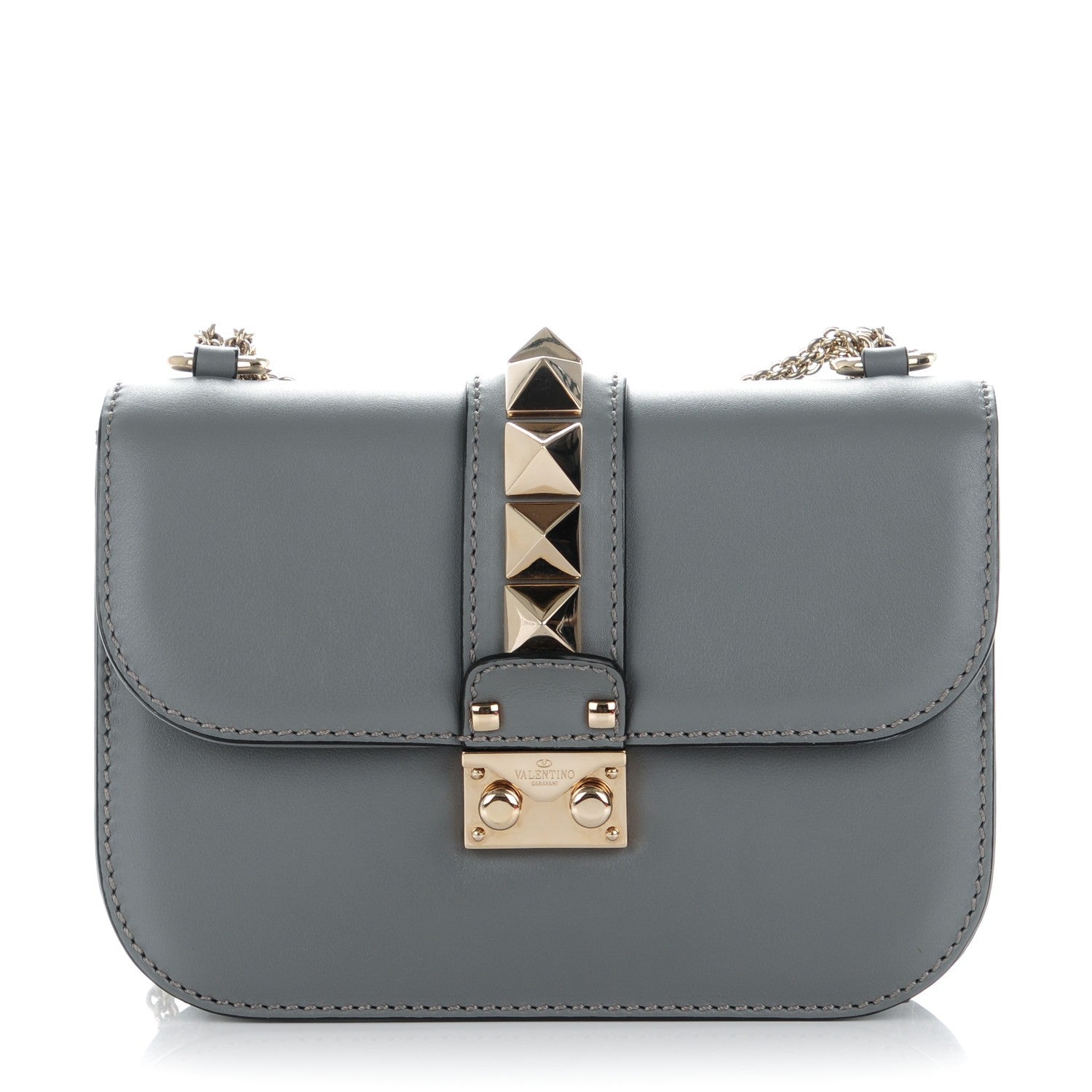 Valentino Garavani Vitello Small Glam Lock Rockstud Flap Gray 1 of 7
