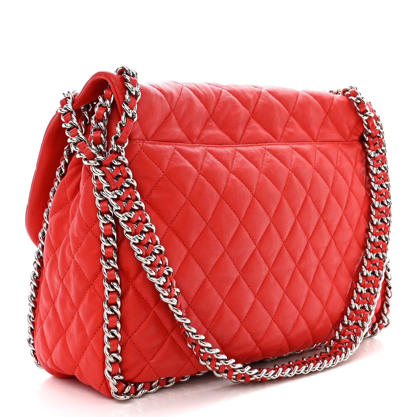 Washed Lambskin Quilted Maxi Chain Around Flap Red