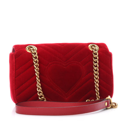 Gucci Velvet Matelasse Mini GG Marmont Shoulder Bag Hibiscus Red 3 of 11