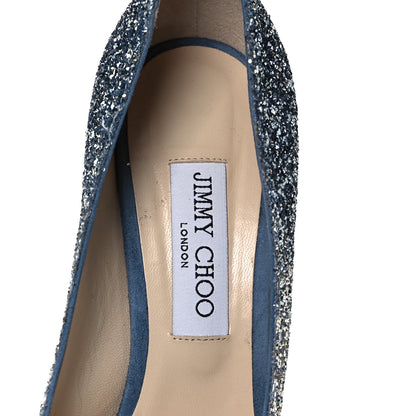 Jimmy Choo Coarse Glitter Degrade Pointy Toe Romy 100 Pumps 39.5 Silver Dusk Blue 7 of 8