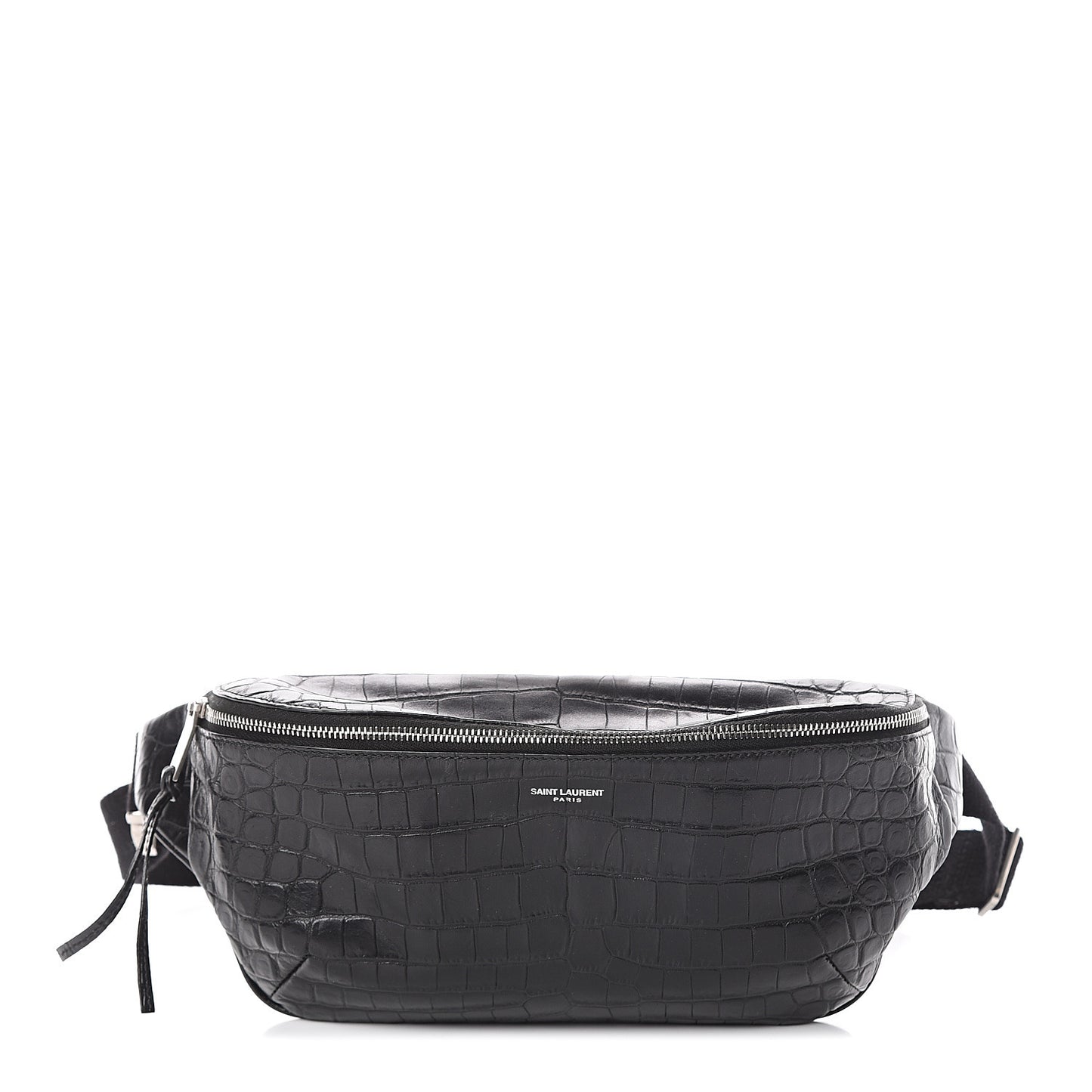 Calfskin Crocodile Embossed Monogram Belt Bag Black