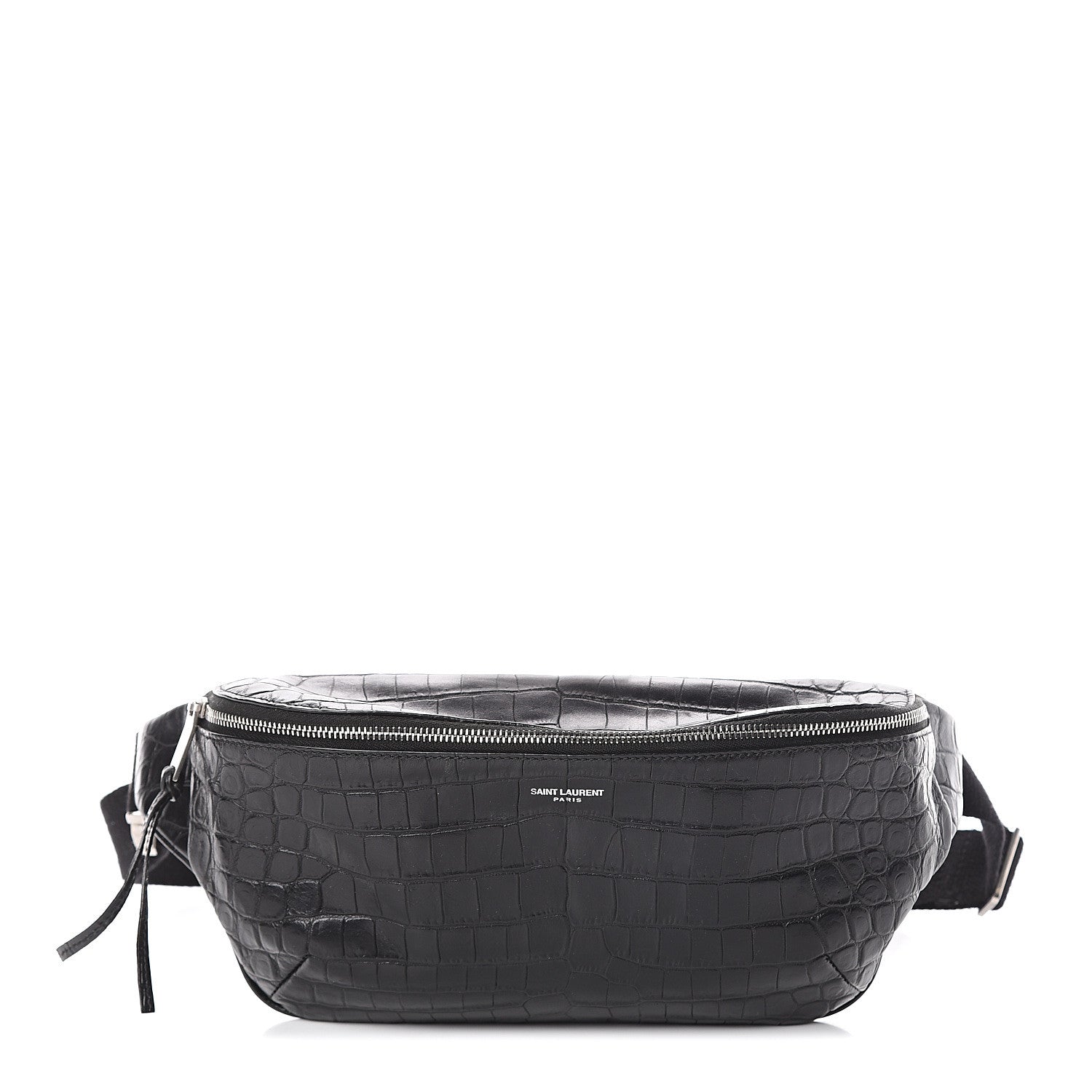 Saint Laurent Calfskin Crocodile Embossed Monogram Belt Bag Black 1 of 8