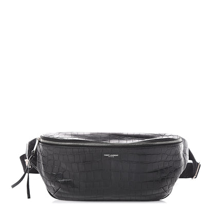 Saint Laurent Calfskin Crocodile Embossed Monogram Belt Bag Black 1 of 8