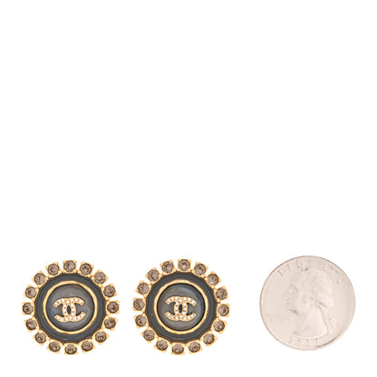 Chanel Crystal Enamel CC Round Earrings Gold Grey 2 of 5