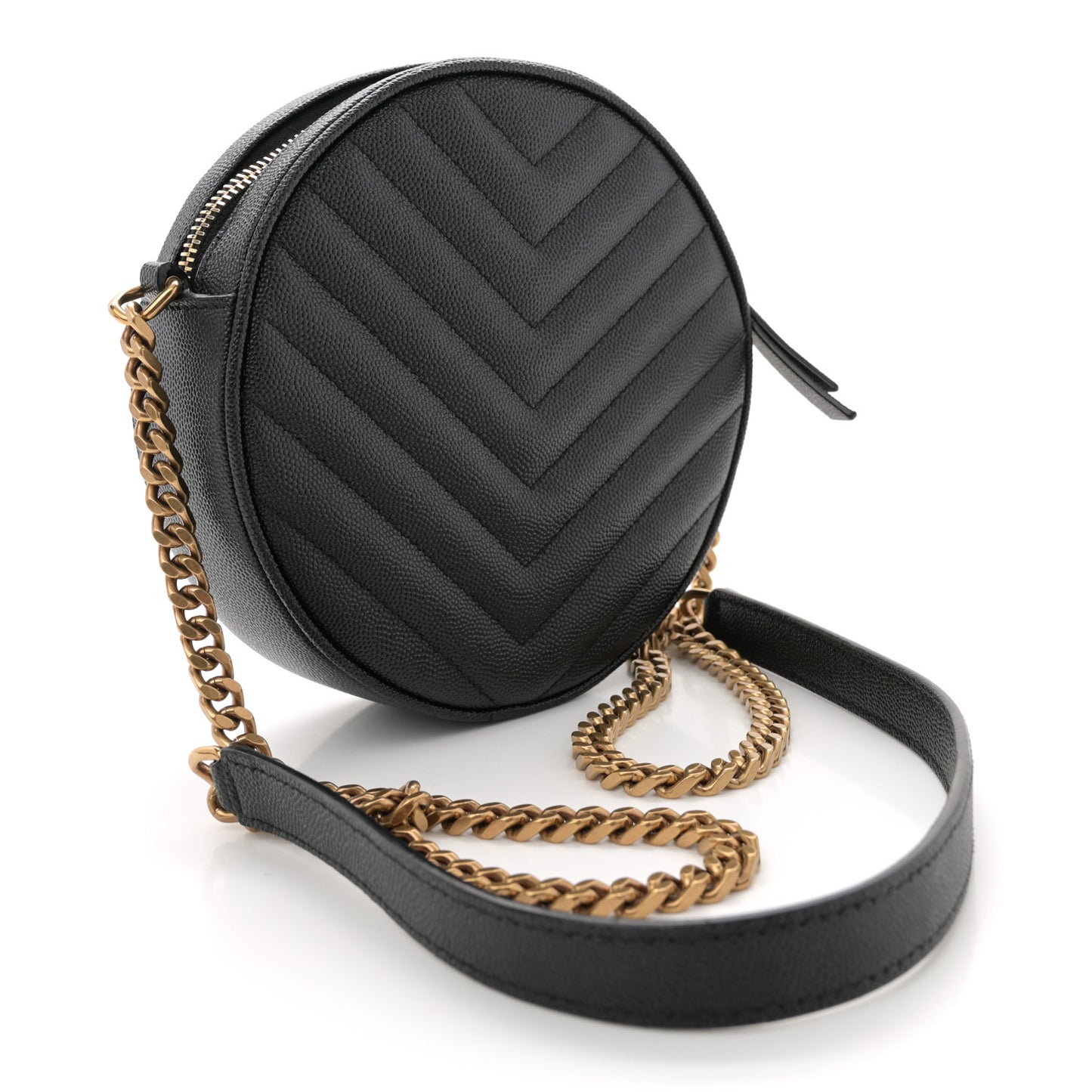 Grain De Poudre Matelasse Chevron Quilted Round Vinyle Camera Bag Black
