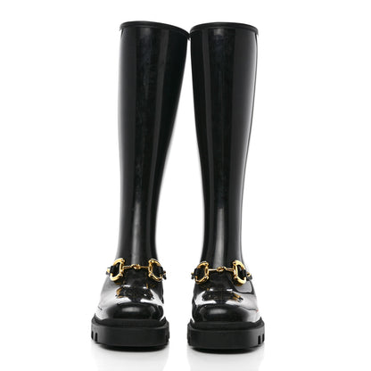 Gucci Rubber Horsebit Knee High Boots 40 Black 2 of 10