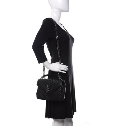 Saint Laurent Sheepskin Matelasse Chevron Monogram Medium College Bag Black 3 of 13