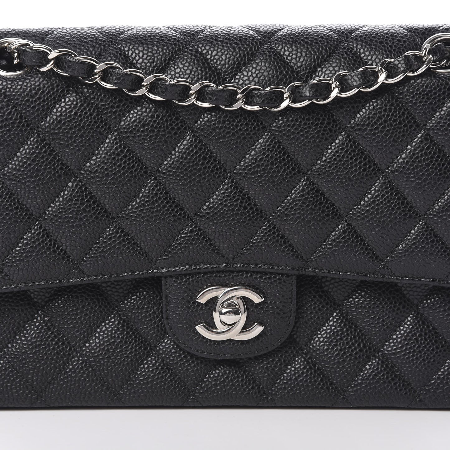 Caviar Quilted Medium Double Flap Black