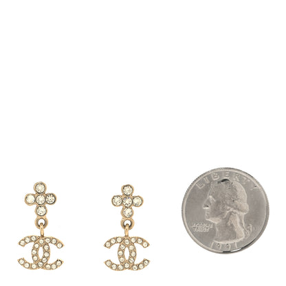 Chanel Crystal CC Drop Earrings Gold 2 of 4
