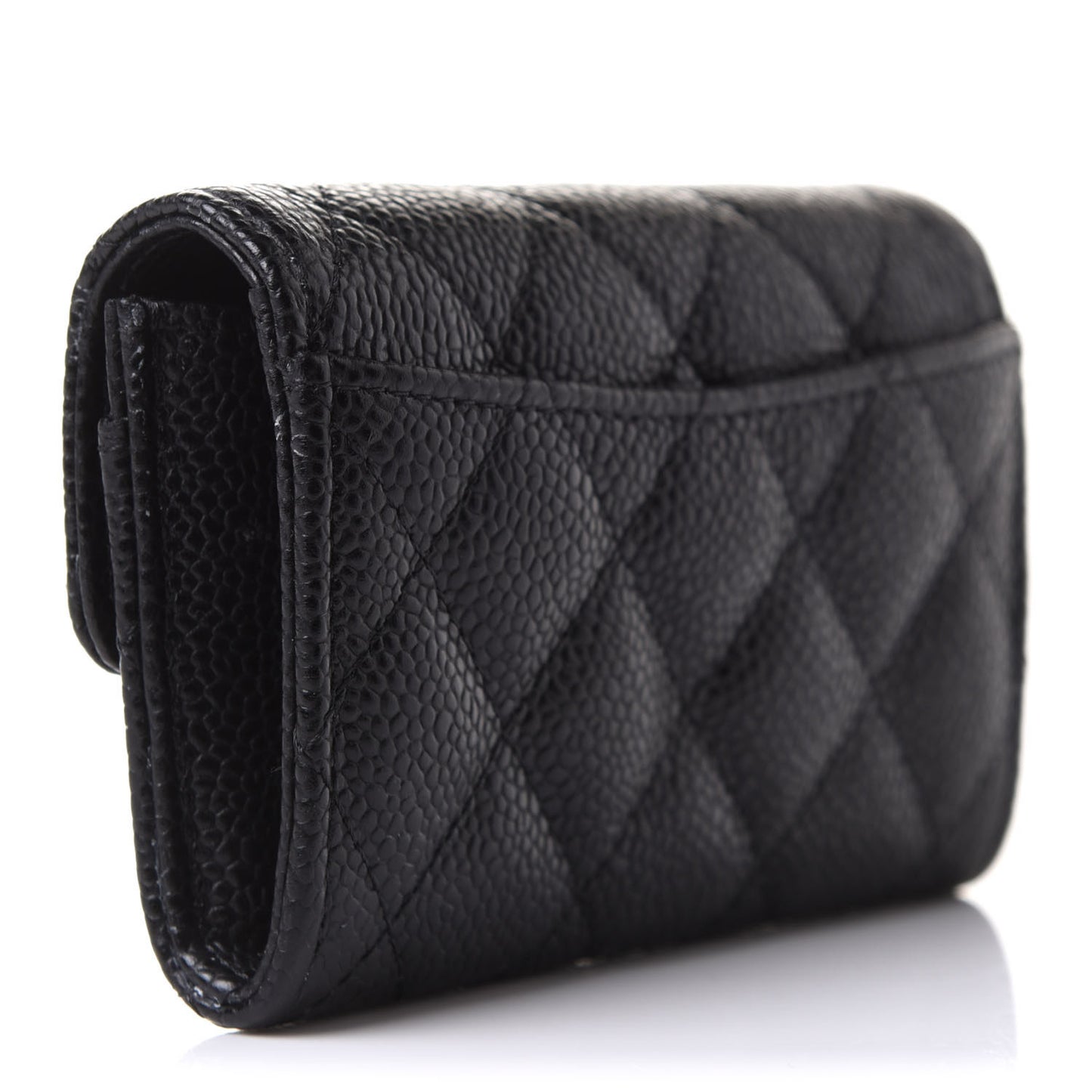Caviar Quilted Flap Card Holder Wallet Black