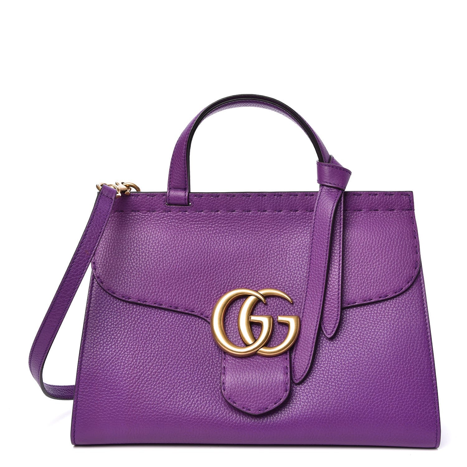 Gucci Calfskin Small GG Marmont Top Handle Bag Purple 1 of 9