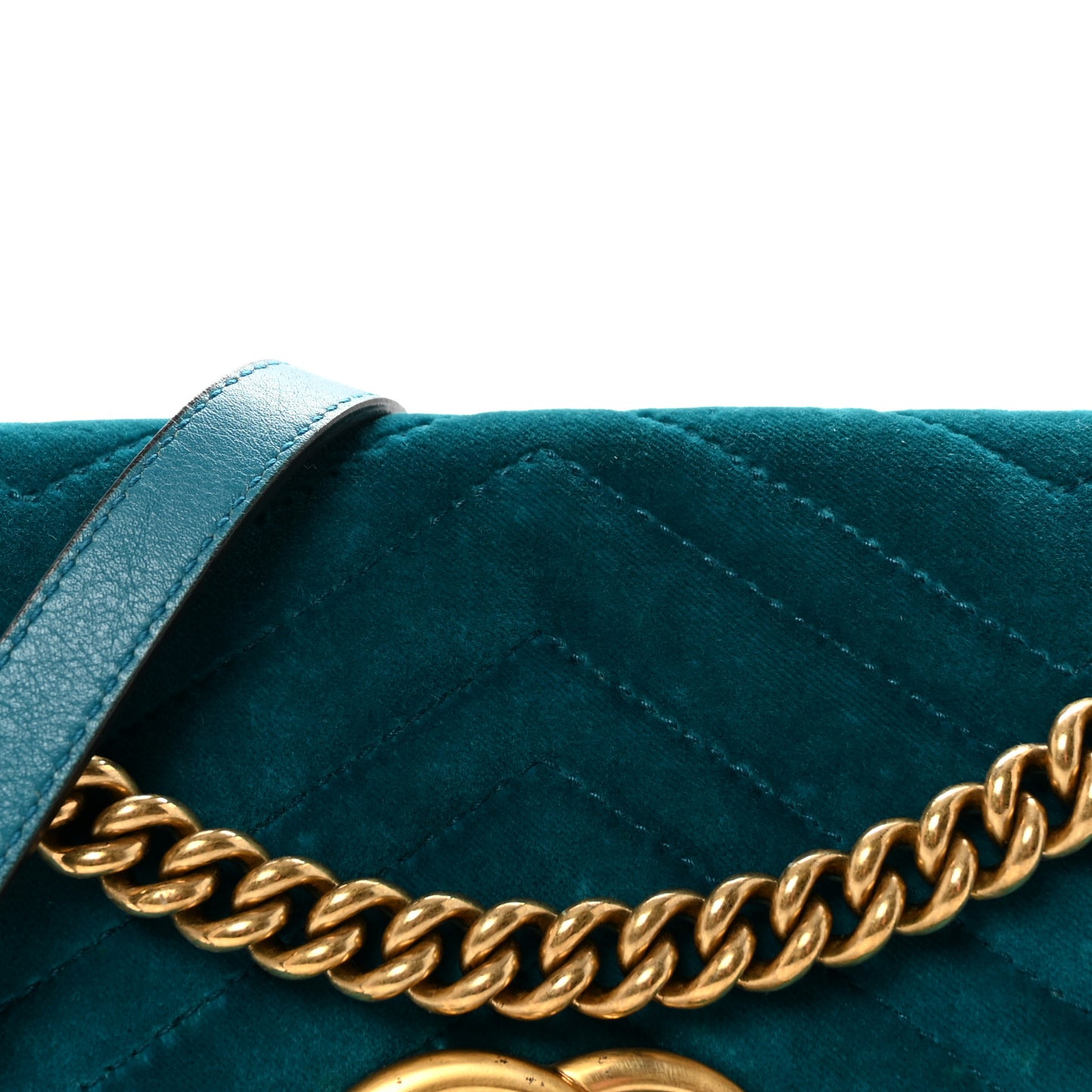 Velvet Matelasse Small GG Marmont Shoulder Bag Pavone Cyan