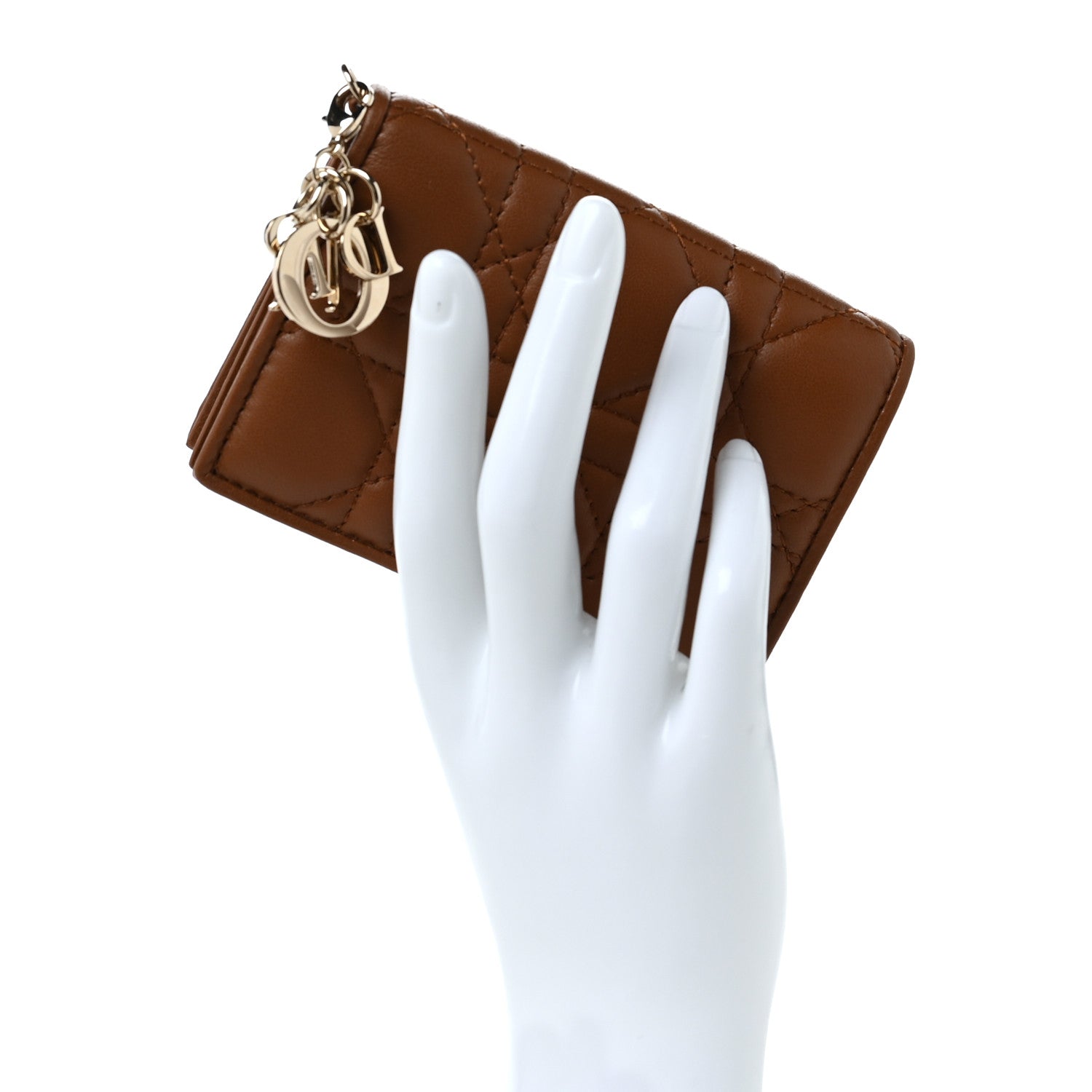 Christian Dior Calfskin Cannage Small Lady Dior Flap Card Holder Golden Saddle 2 of 10
