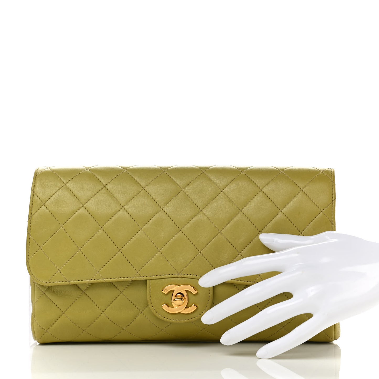 Lambskin Quilted Flap Clutch Light Green