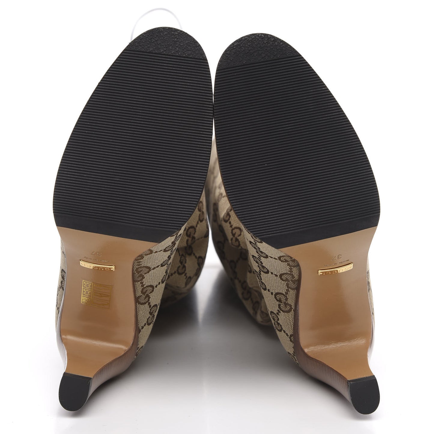 Monogram Malaga Kid Lisa Mid Heel Boots 37 Beige Ebony