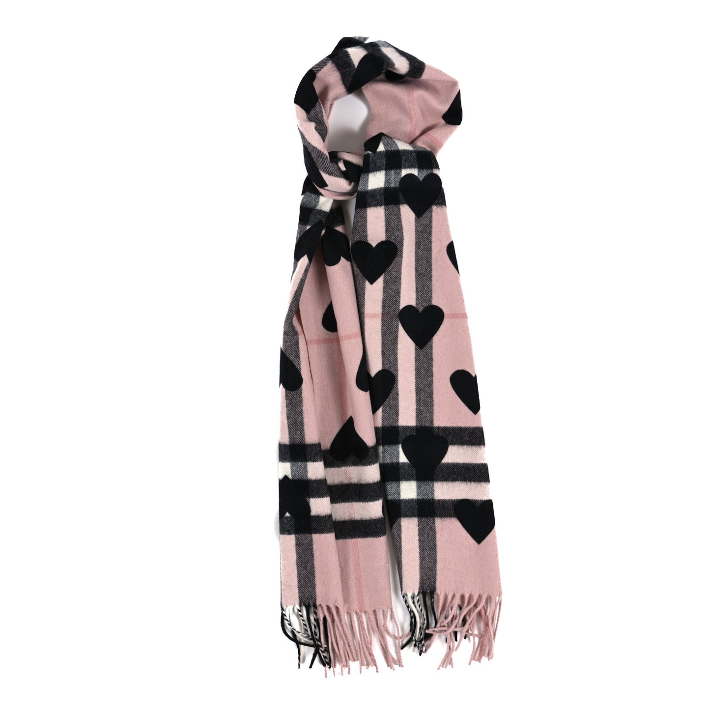 Cashmere Giant Heart Fringe Scarf Pink