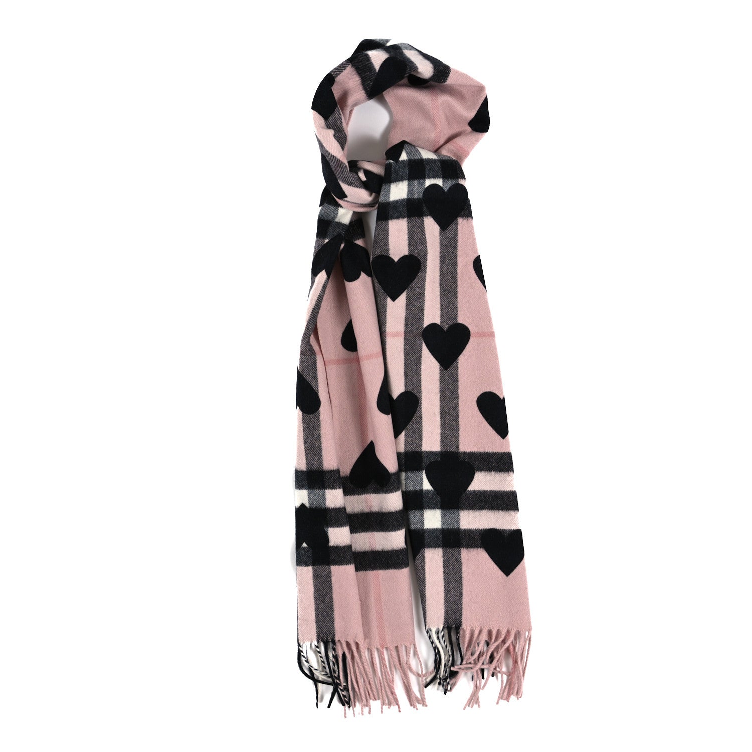 Burberry Cashmere Giant Heart Fringe Scarf Pink 1 of 3