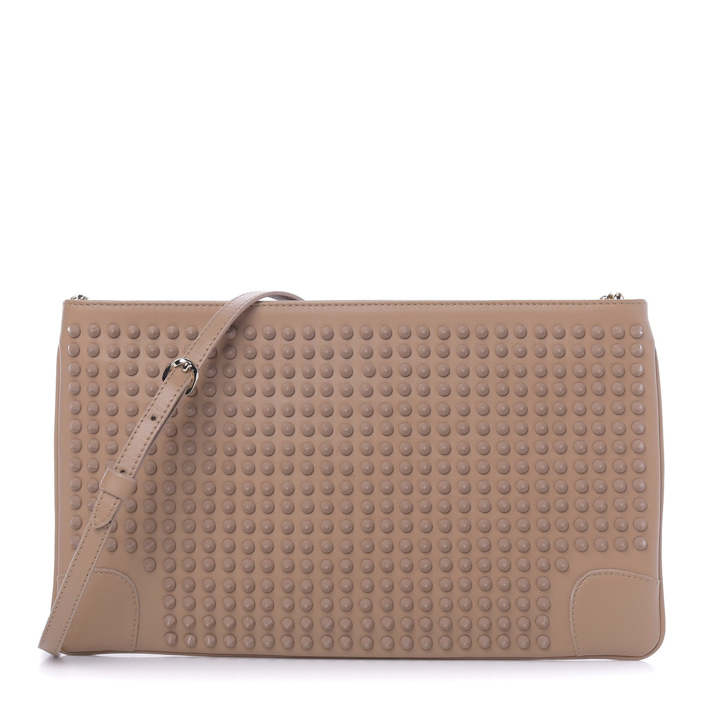 Calfskin Studded Loubiposh Chain Clutch Nude