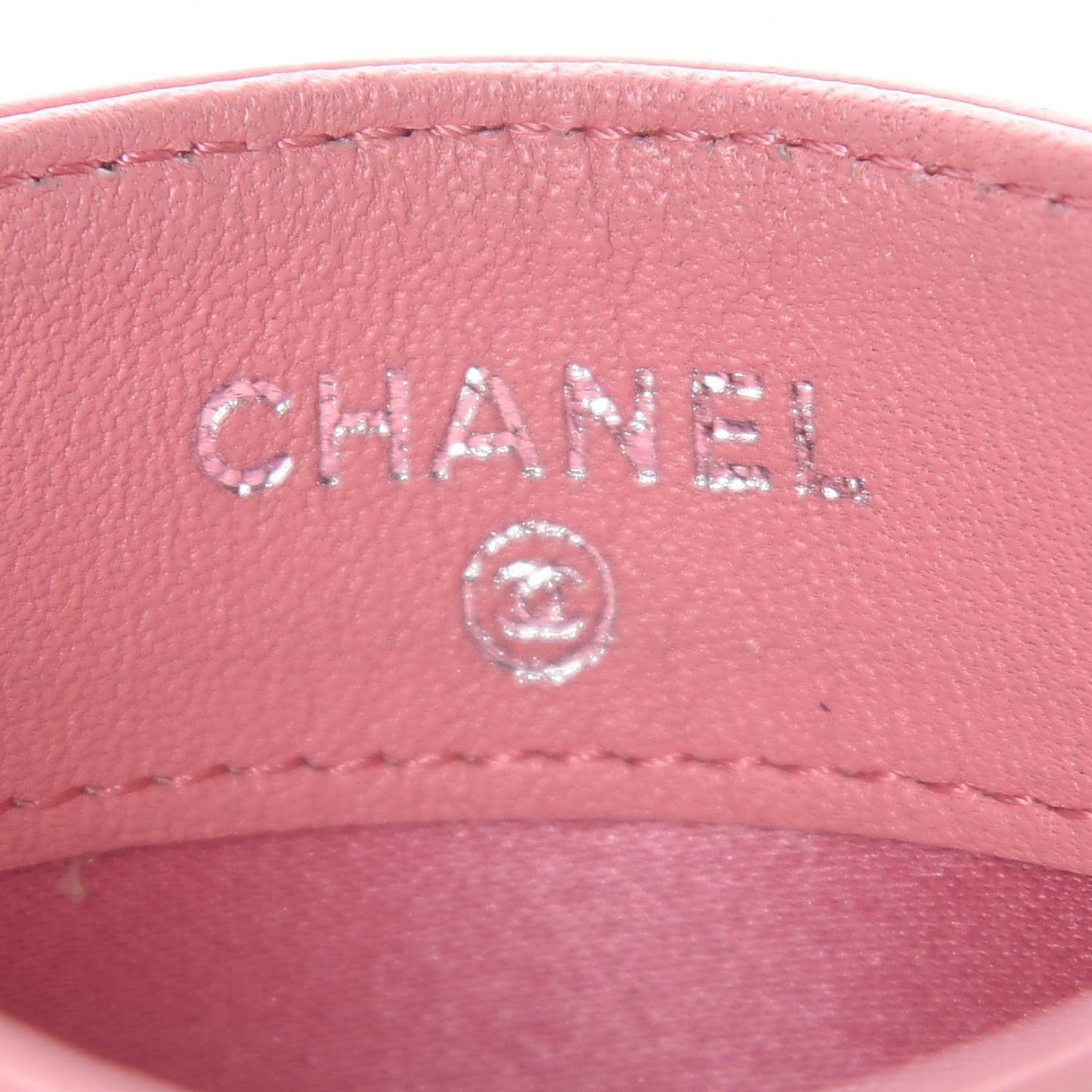 Lambskin Camellia Embossed Card Holder Pink