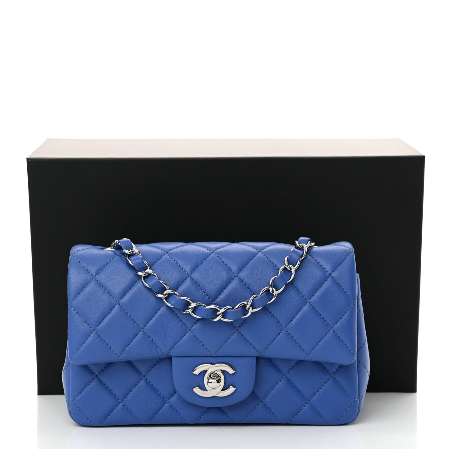 Lambskin Quilted Mini Rectangular Flap Light Blue