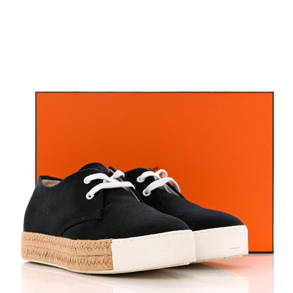 Hermes Cotton Canvas Womens Rosa Espadrille Sneakers 37 Black 9 of 9