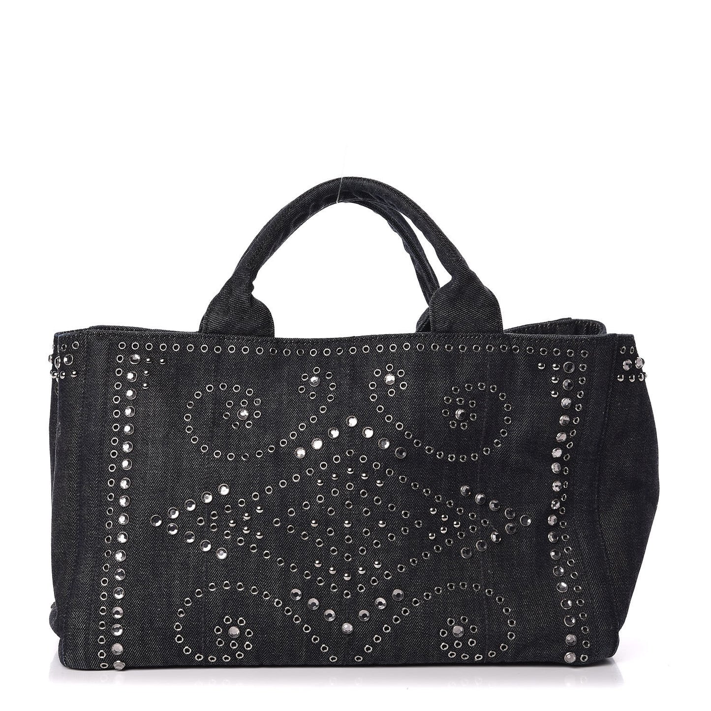 Denim Crystal Studded Canapa Tote Black