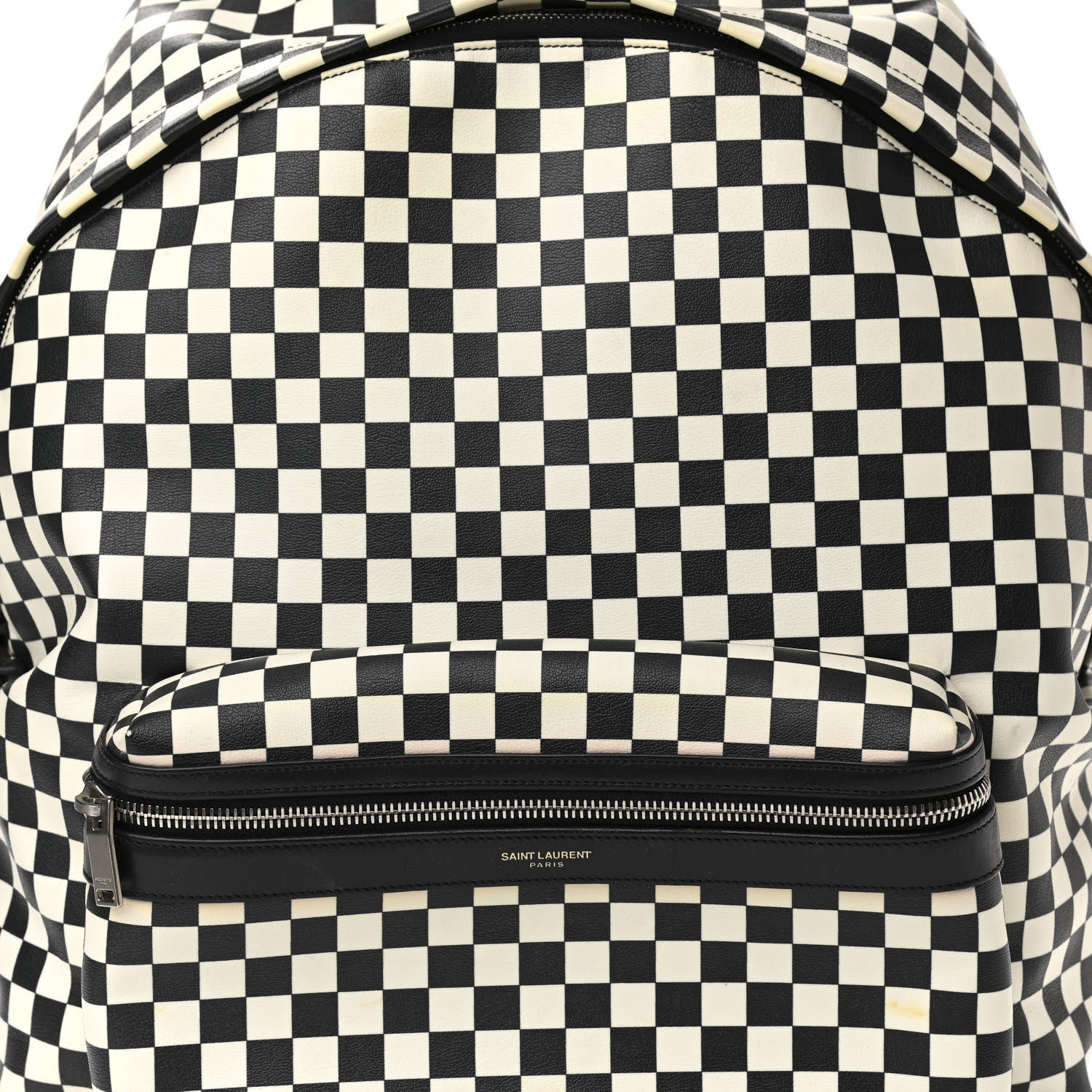 Saint Laurent Calfskin Checked Print Hunting Backpack Black White 7 of 11
