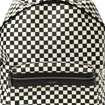 Saint Laurent Calfskin Checked Print Hunting Backpack Black White 7 of 11