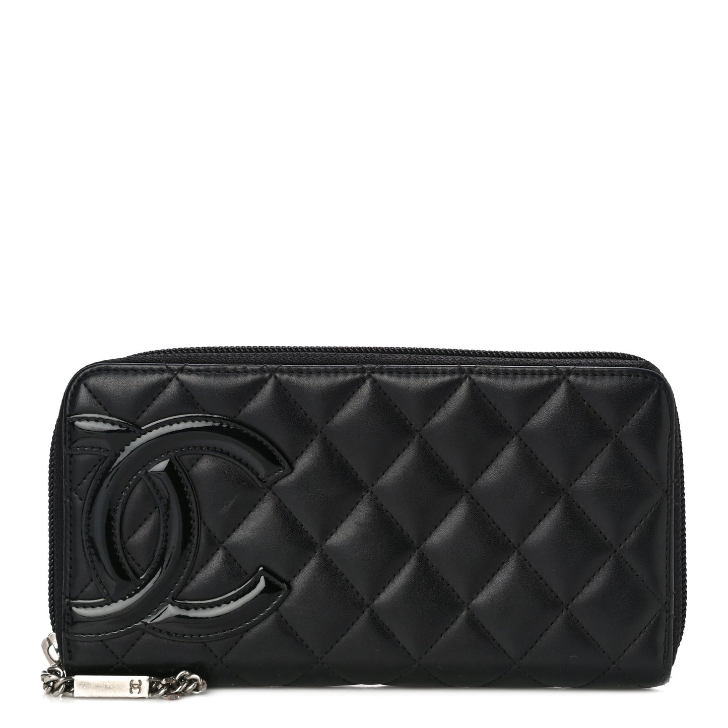Calfskin Quilted Cambon Large Gusset Zip Around Wallet Black