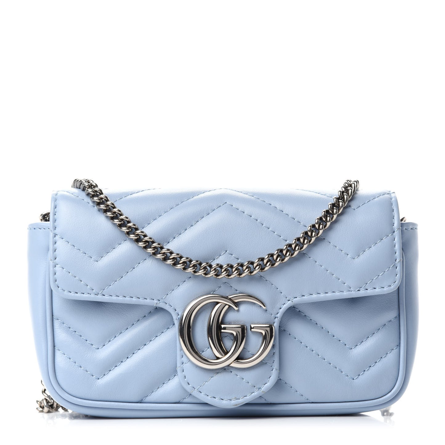 Calfskin Matelasse Super Mini GG Marmont Shoulder Bag Porcelain Light Blue
