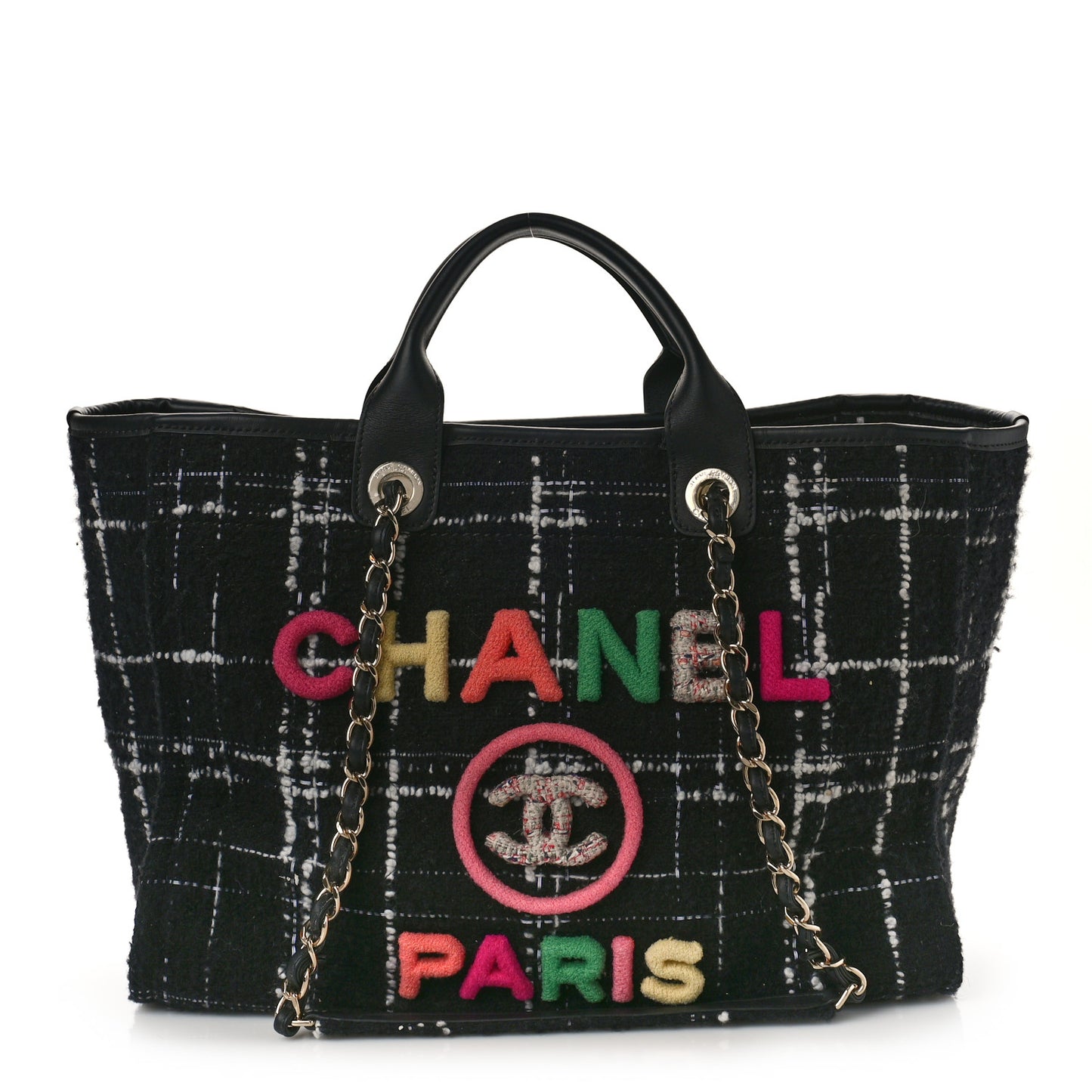 Tweed Medium Deauville Tote Black White Multicolor