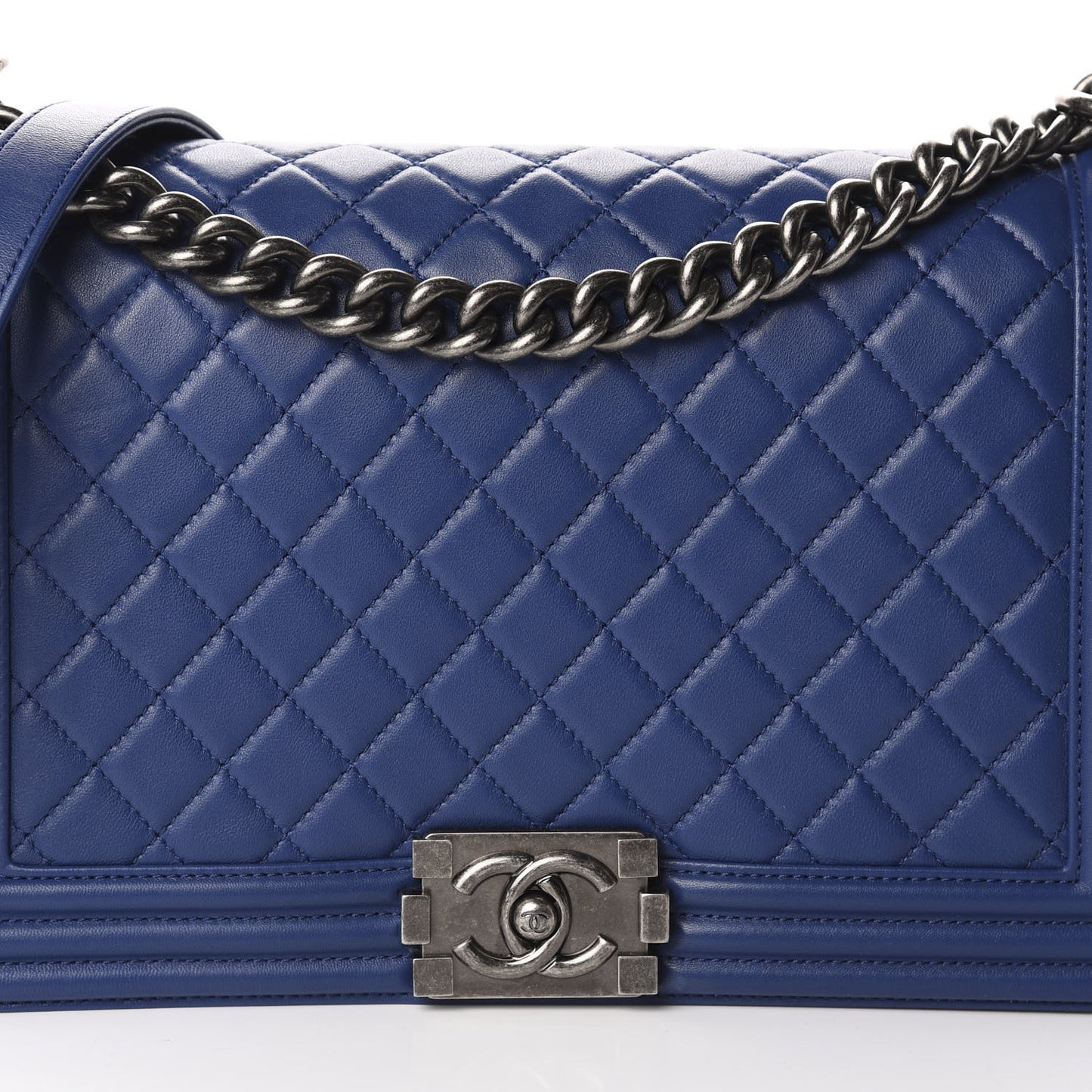 Lambskin Quilted New Medium Boy Flap Dark Blue