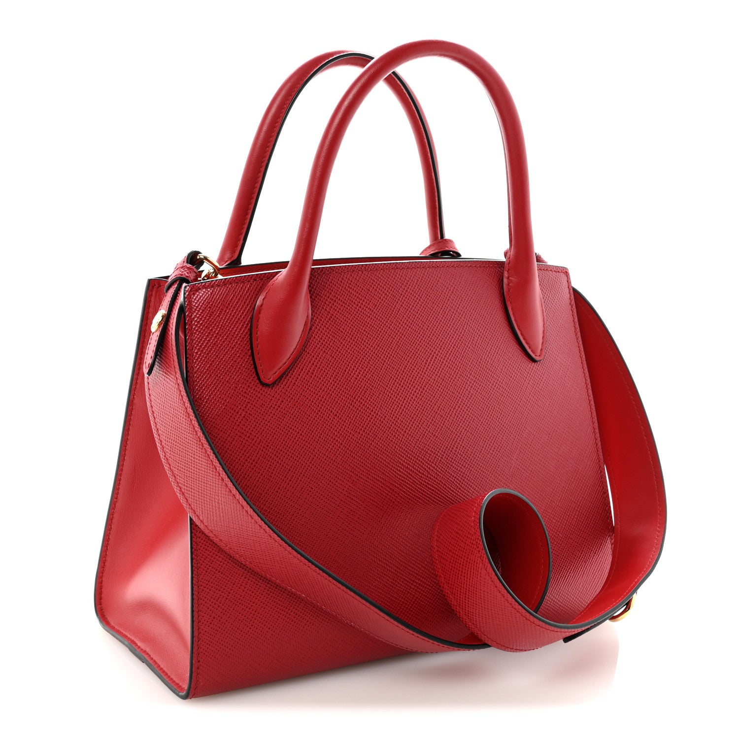 Prada Saffiano Cuir Calfskin Small Monochrome Top Handle Tote Fuoco 3 of 9