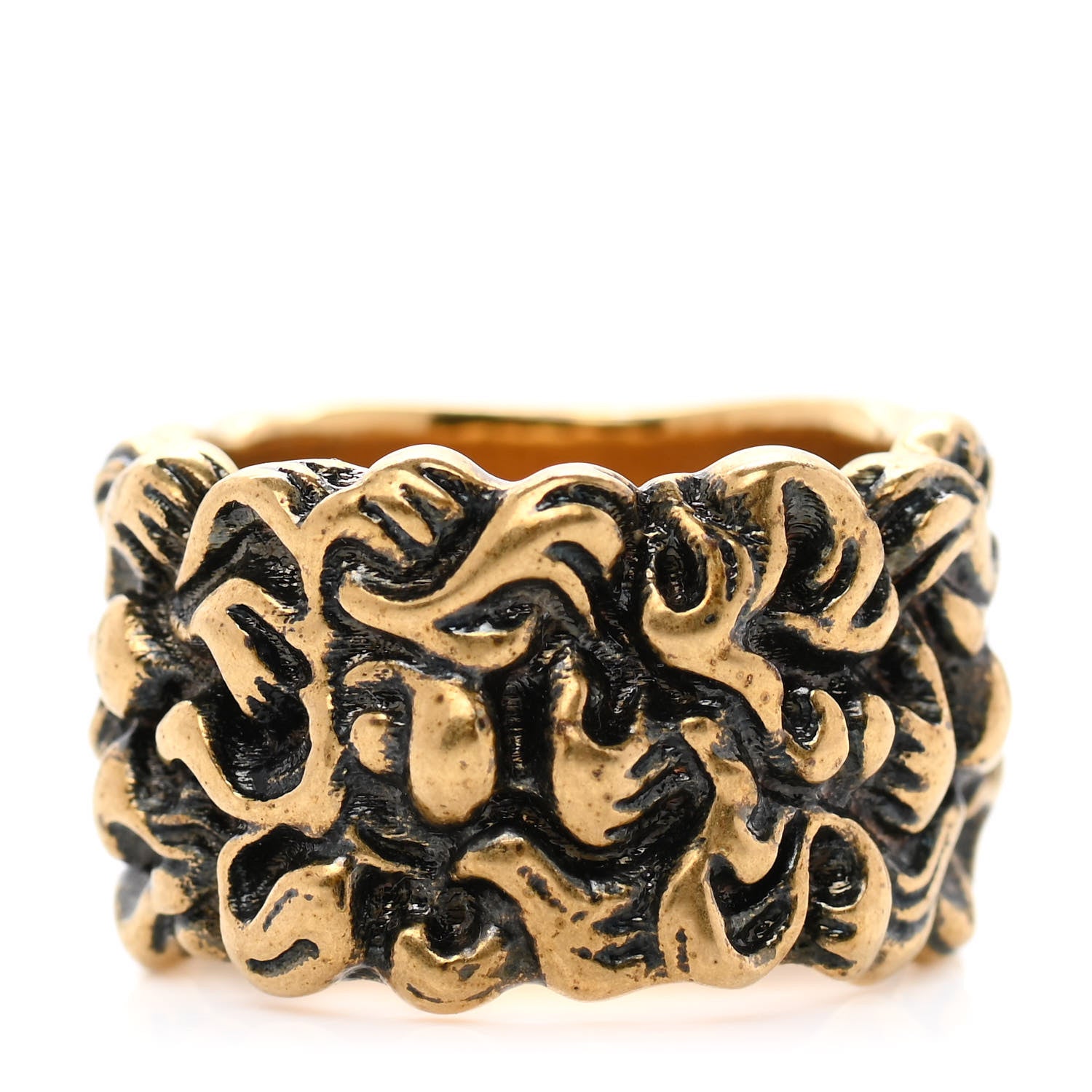 Gucci Metal Lion Mane Ring L Aged Gold 1 of 6