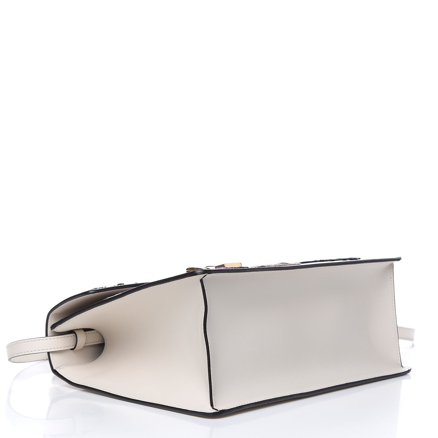 Calfskin Embroidered Medium Sylvie Top Handle Bag White
