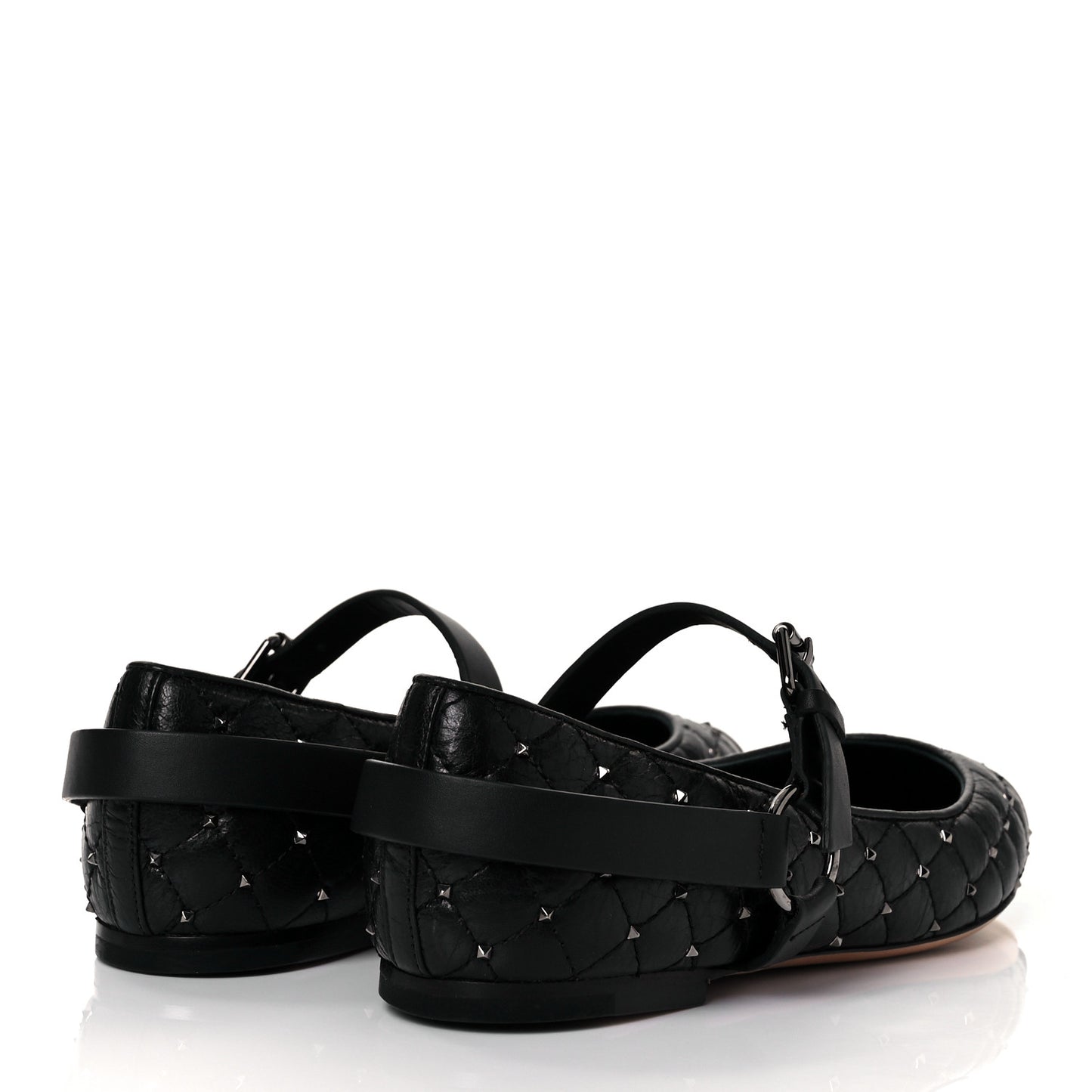 Crackled Lambskin Rockstud Spike Captoe Ballerina Flats 36 Black