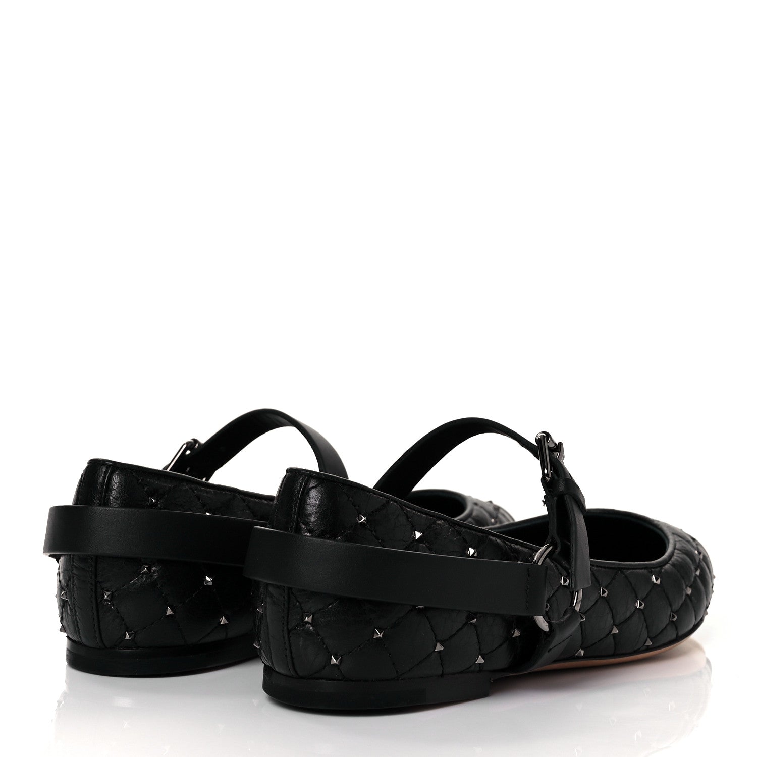 Valentino Garavani Crackled Lambskin Rockstud Spike Captoe Ballerina Flats 36 Black 4 of 9