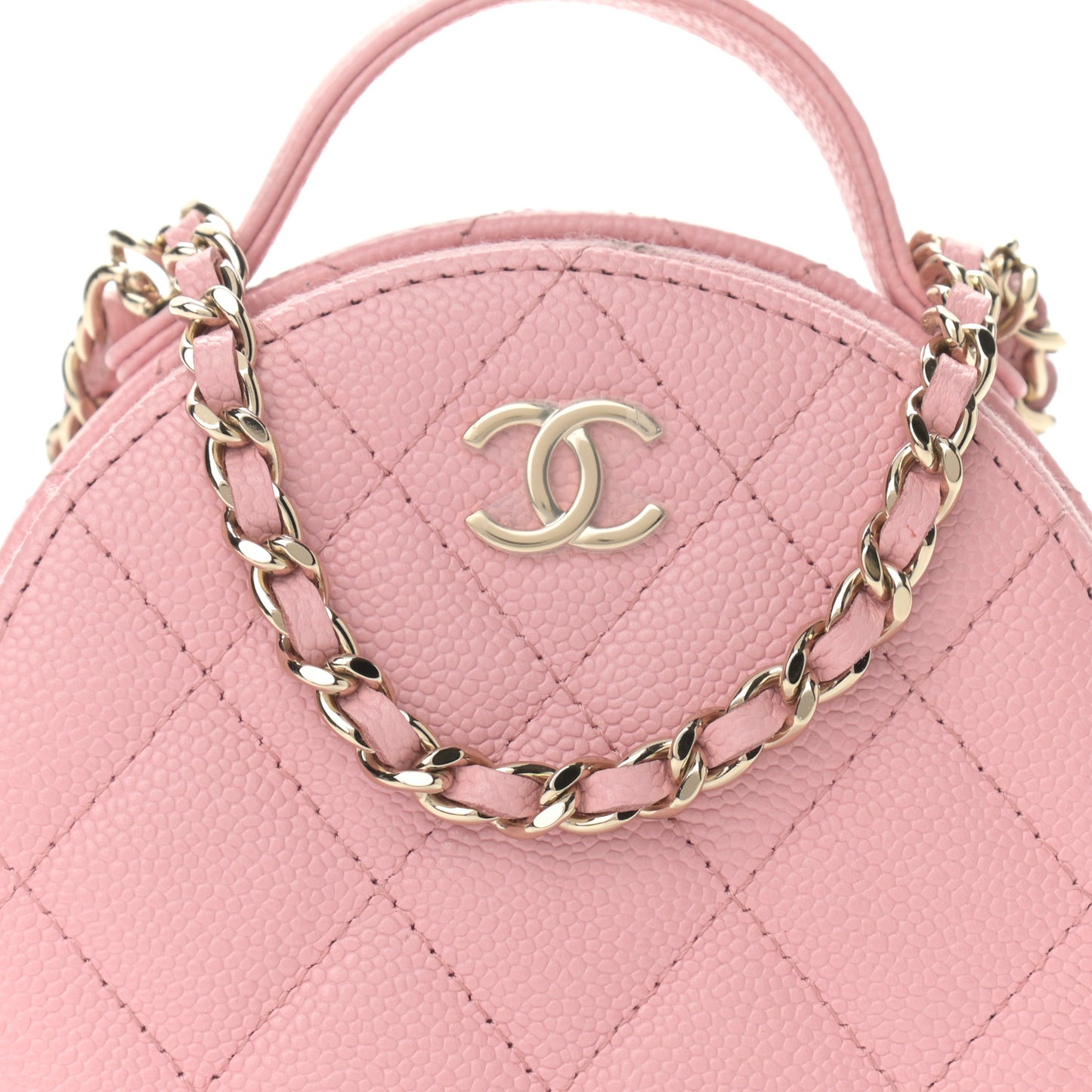Caviar Quilted Round Handle With Care Vanity With Chain Pink